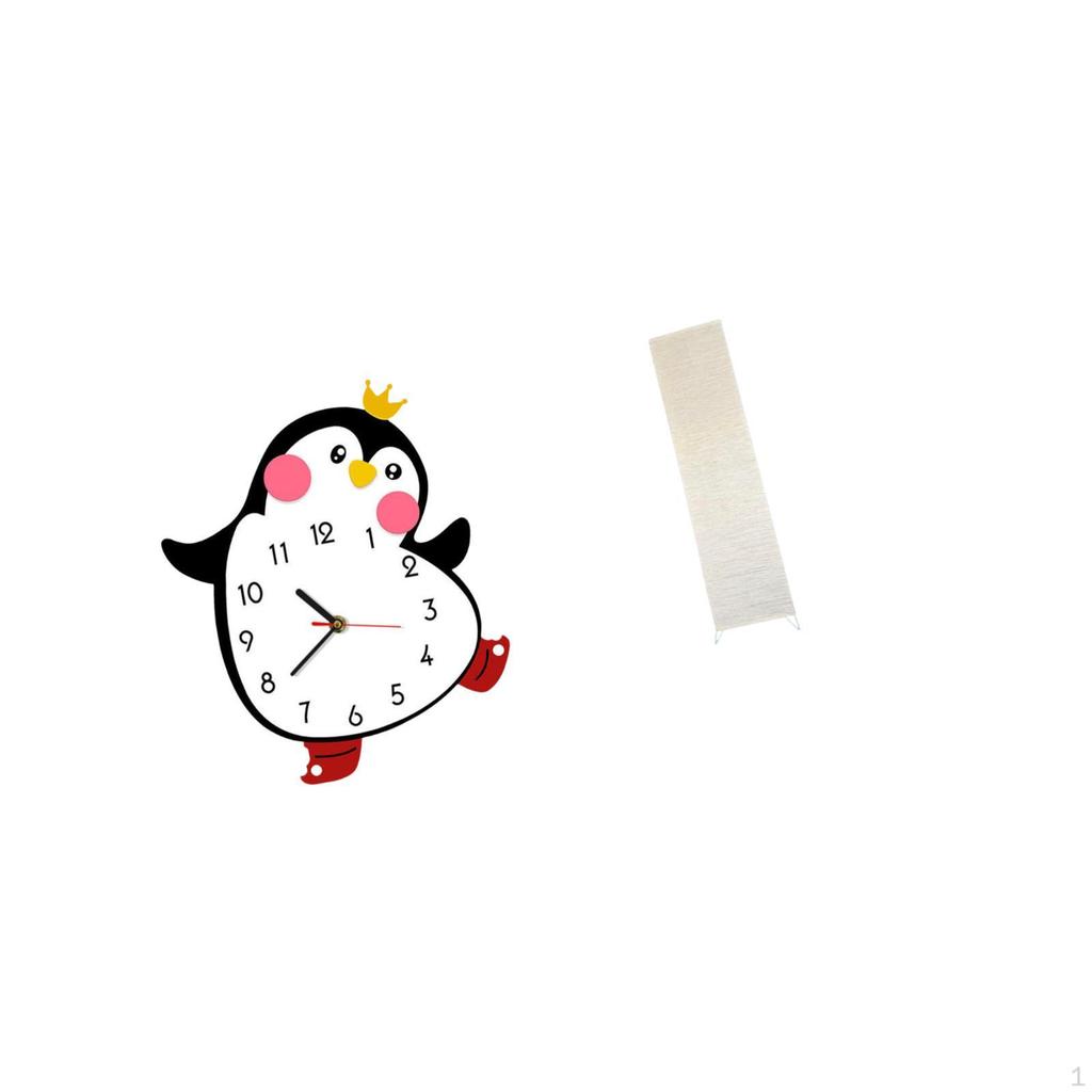 Cartoon Penguin Wooden Wall Clock Paper Floor Lamp Shade Decorative Lovely Battery Powered Home