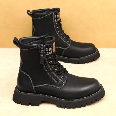 Botas Martin de veludo de inverno para homem, cano alto com sola grossa, estilo retrô americano, botas de couro genuíno, com zíper, quentes, sapatos masculinos