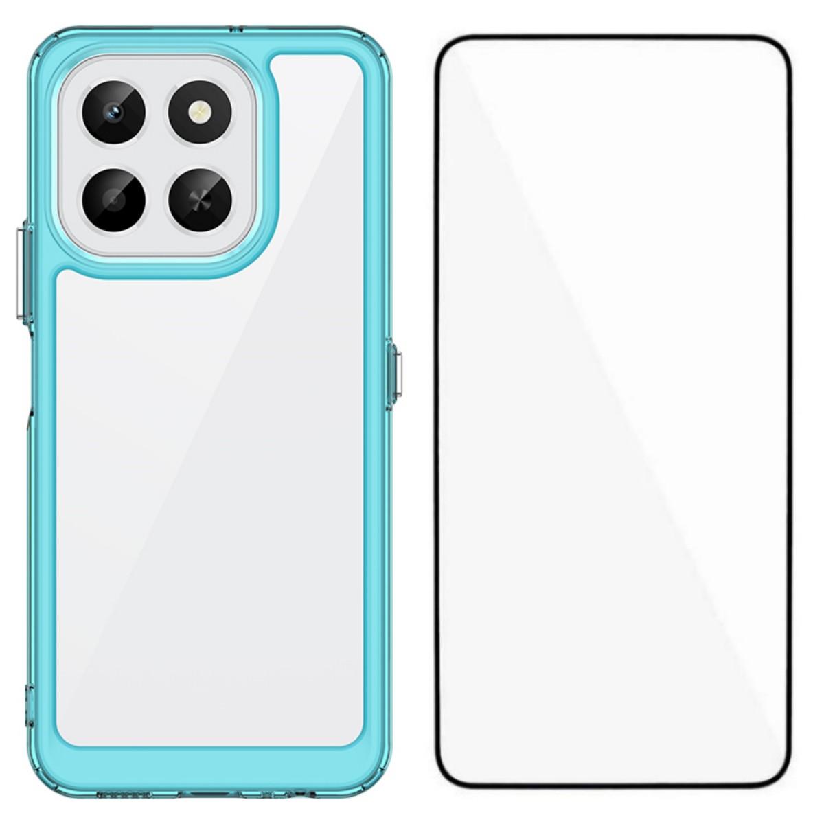 

For Honor X6c 4G Phone Case WANLONFENG XC Series TPU Acrylic Cover with Tempered Glass (Big Lens Hole) Transparent Blue