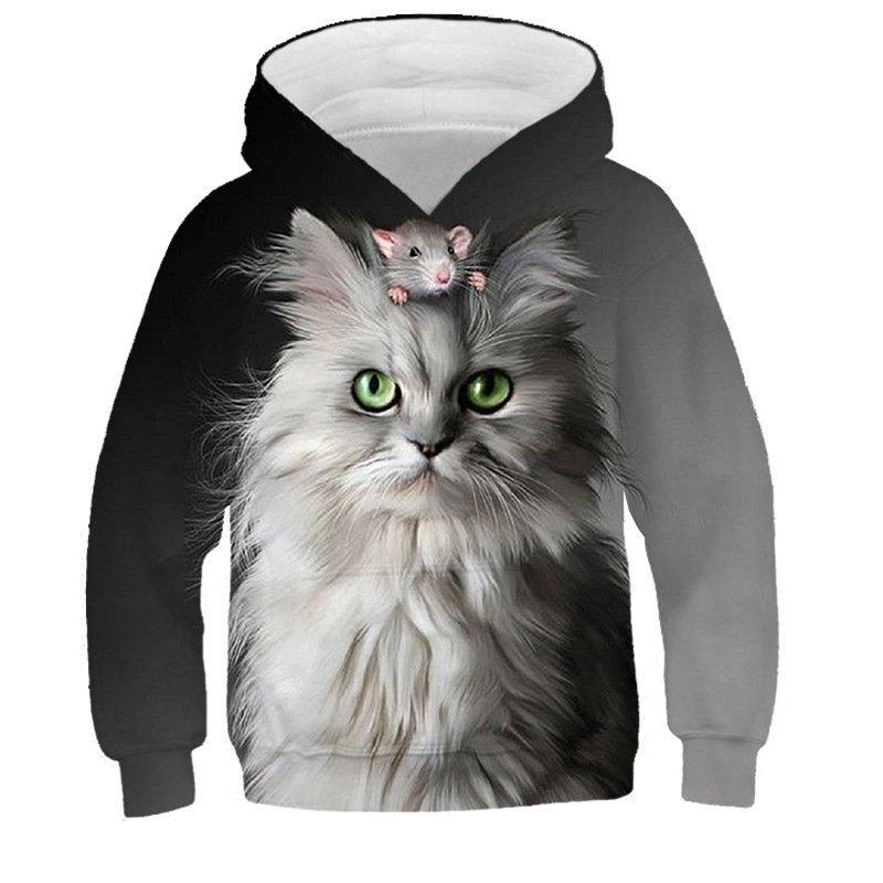Autumn 3D Cat Printed Hoodies Fashionable Casual Sports Long Sleeved Children's Boy Hooded Sweatshirts