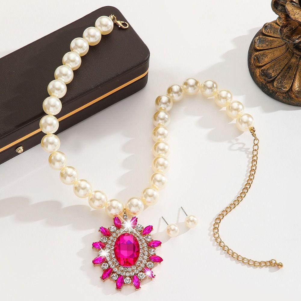 Luxury Necklace Earrings Set Rhinestone Inlaid Women Jewelry Set  Bridal