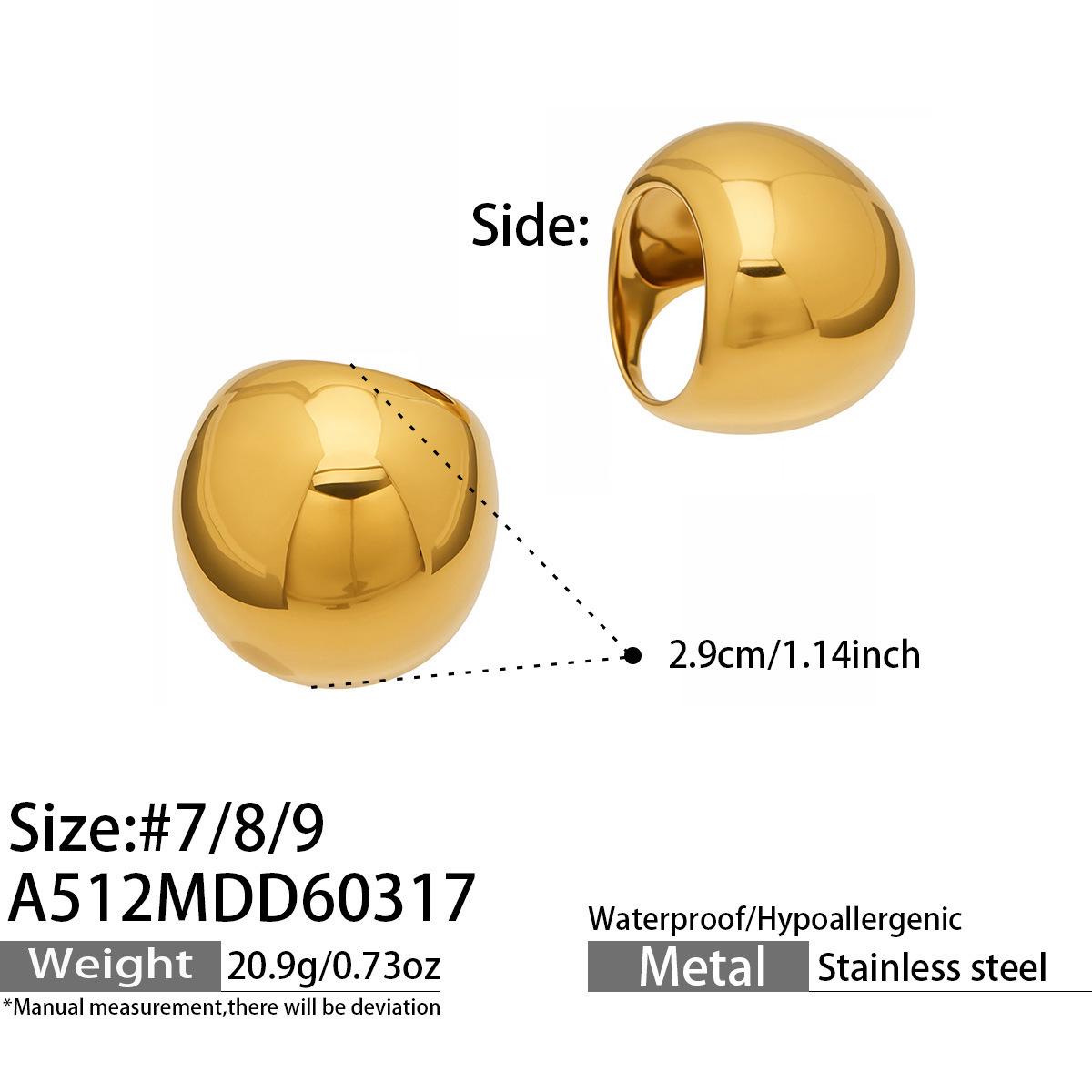 Exaggerated Glossy 18K Gold Plated Stainless Steel Ring – Trendy European & American Design, Non-Fading Fashion Jewelry