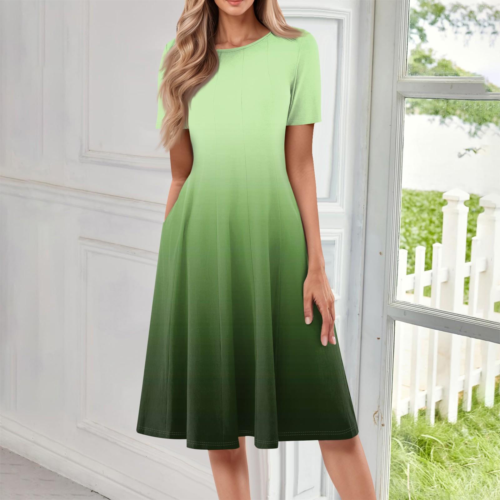 

Женское повседневное модное платье с круглым вырезом и коротким рукавом средней длины с градиентом XXL зелёный