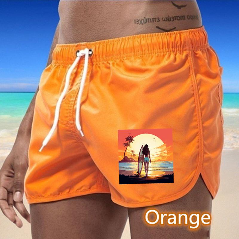 

86 Summer Men s Quick-Drying Swim Trunks Printing Sports Pants Swimwear Beach Shorts Jogging Shorts S оранжевый