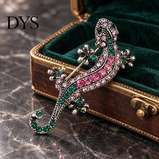 Rhinestone Lizard Jewelry Colorful Gecko Brooch, Vintage Animal Shape Lapel Retro Clothing Accessories Pin, Accessory for Women Men Jackets