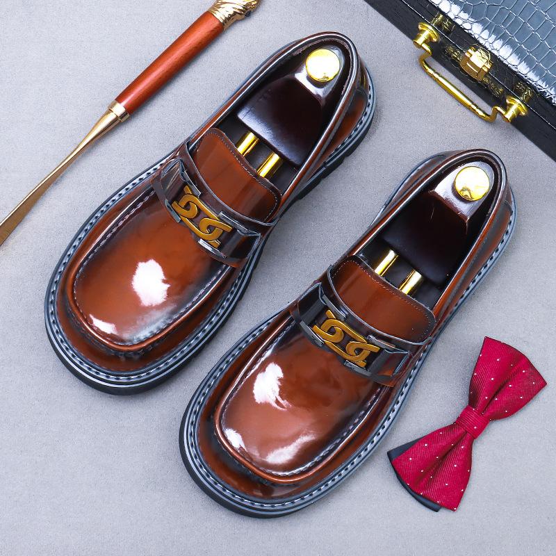 Brown Loafers Mens Party and Business Loafers Thick Soled Men Dress Platform Shoes Comfortable Slip-On Fashion New Casual Shoes