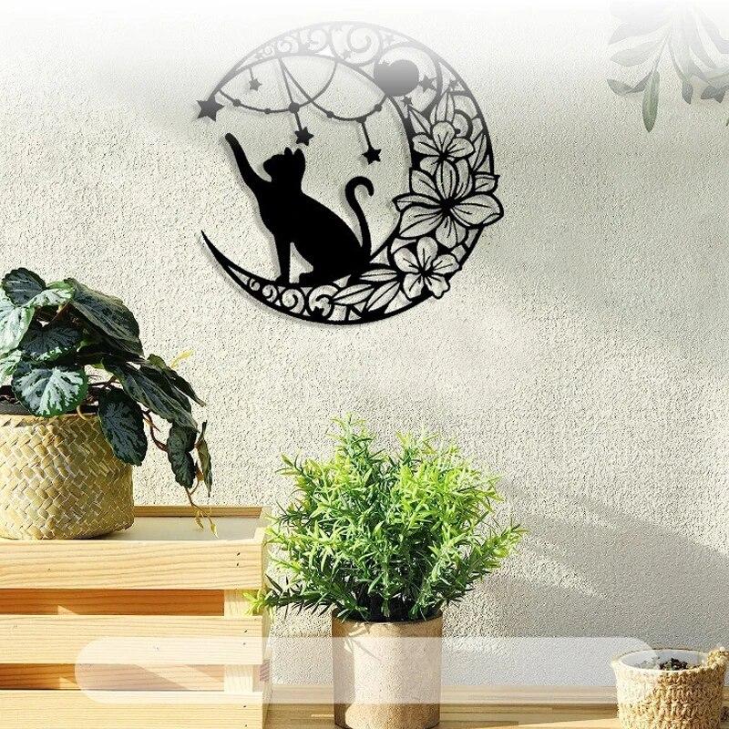 Moon Black Cat Silhouette Wall Hanging Crafts Simple Iron Wall Decoration Art Wall Decoration Garden Living Room Wall Decoration
