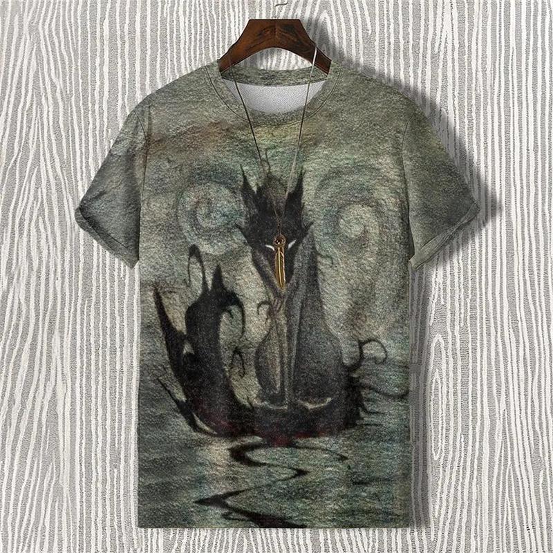 Summer Demon Antlers 3D Print T-Shirts Streetwear Men FashionCasual Oversized O-Neck Short Sleeved T Shirt Tees Tops Clothing