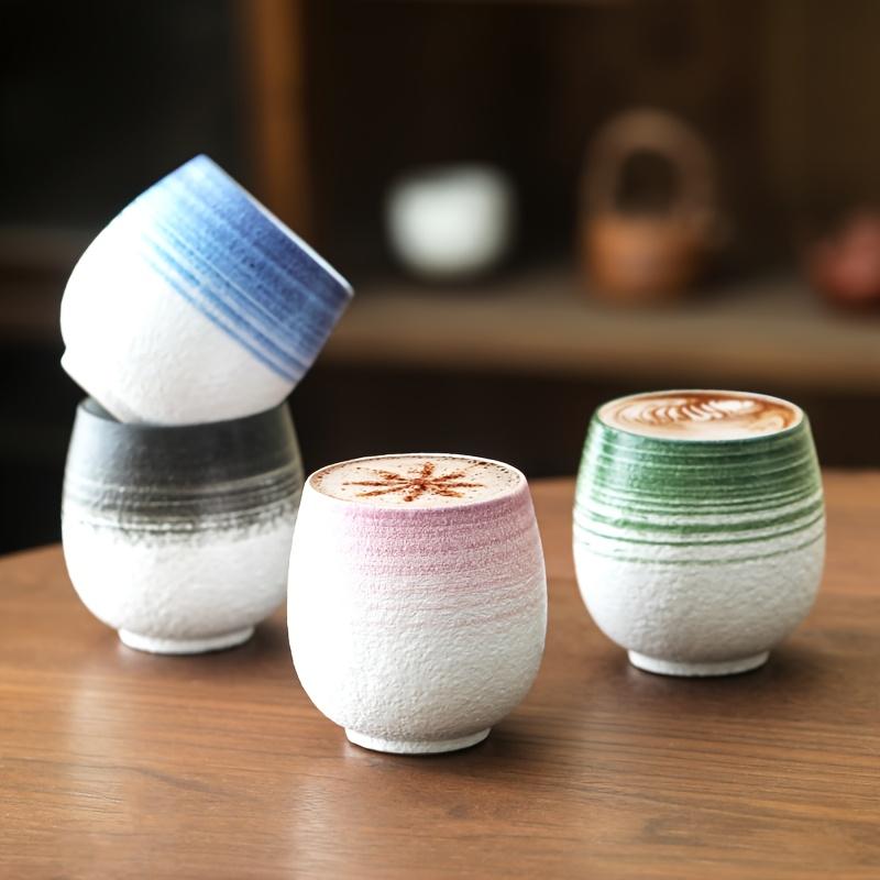 4pcs Mixed Ceramic Coffee Cup Set,Small Espresso Cups, Coarse Pottery Handmade Creative Striped Nordic Style Mugs,Breakfast Cups,Milk Cups,Latte Cups