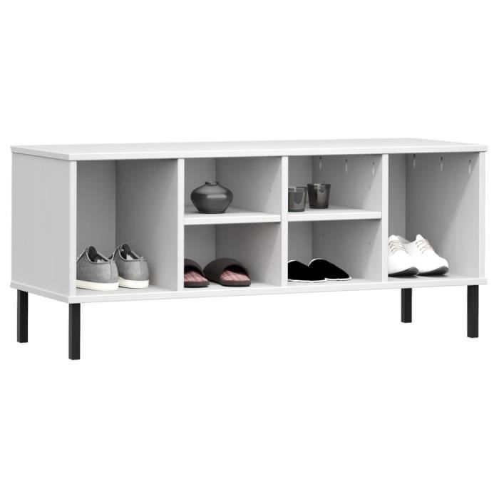 350996 vidaXL Étagère à chaussures pieds en métal Blanc 106x35x45cm Bois OSLO
