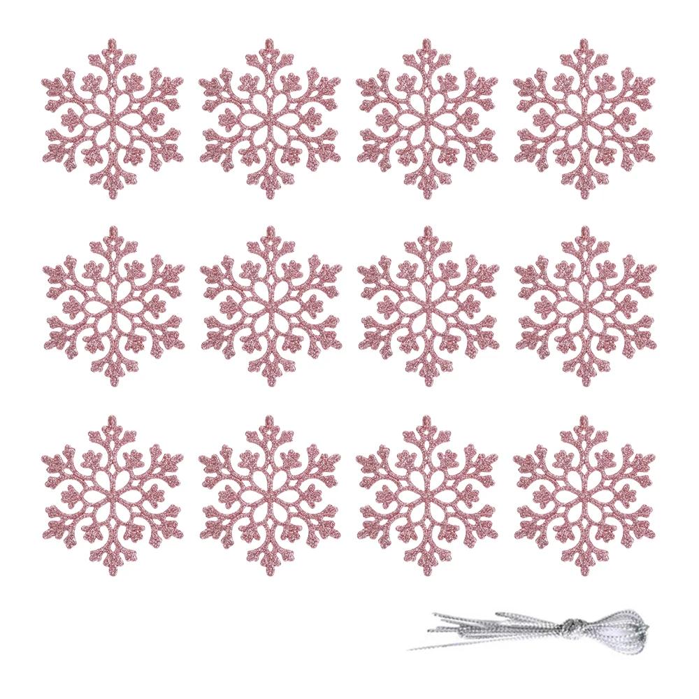 Christmas Snowflake Ornaments, 12pcs Plastic Glitter Snow Flakes Ornaments Xmas Tree Pendant Snowflake for Christmas Tree Decor