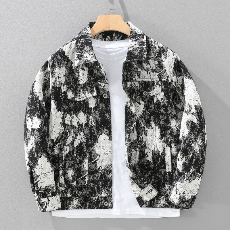 Foreign Trade Surplus High Street Fashion Denim Jacket for Men, Autumn Design, Loose Casual Long-Sleeve Printed Shirt