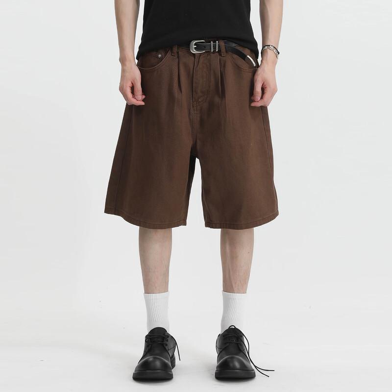VOGUO RELAY Unisex Korean Style Washed Wide-Leg Casual Shorts M хаки