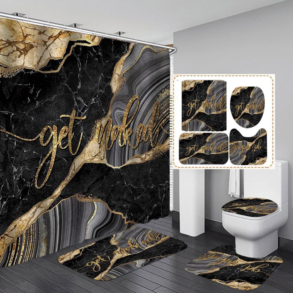 Get Naked Shower Curtain Sets With Non-Slip Rug Toilet Lid Cover Bath Mat Sexy Lips Bathroom Curtains Set Red Kiss Waterproof