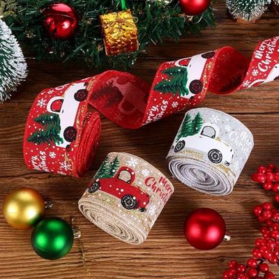 Christmas Woven Ribbon Imitation Linen Satin for Gift Packaging Bow Accessories Decorative Holiday Ribbons for DIY Craft Decor