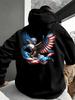 T-shirt à capuche ample pour homme, best-seller automne/hiver, motif drapeau américain et aigle à tête blanche, haut à capuche long sleeve patriotique décontracté street