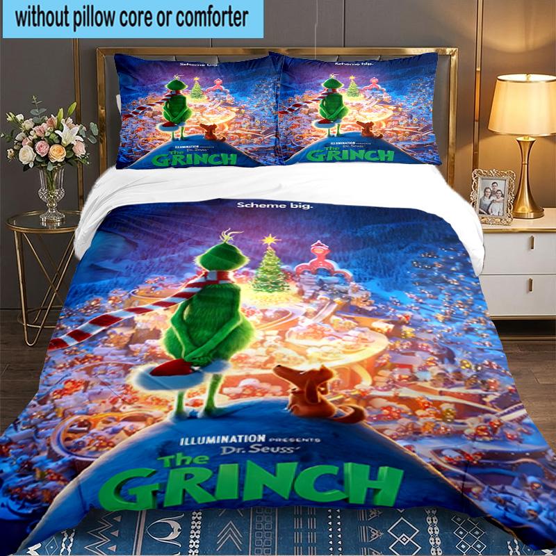 Grin-ch's Festive Adventure 3pcs Bedding Set,Including 1pc Duvet Cover And 2pcs Pillowcases Perfect Gift for Christmas,Ideal for Bedroom, Dormitory