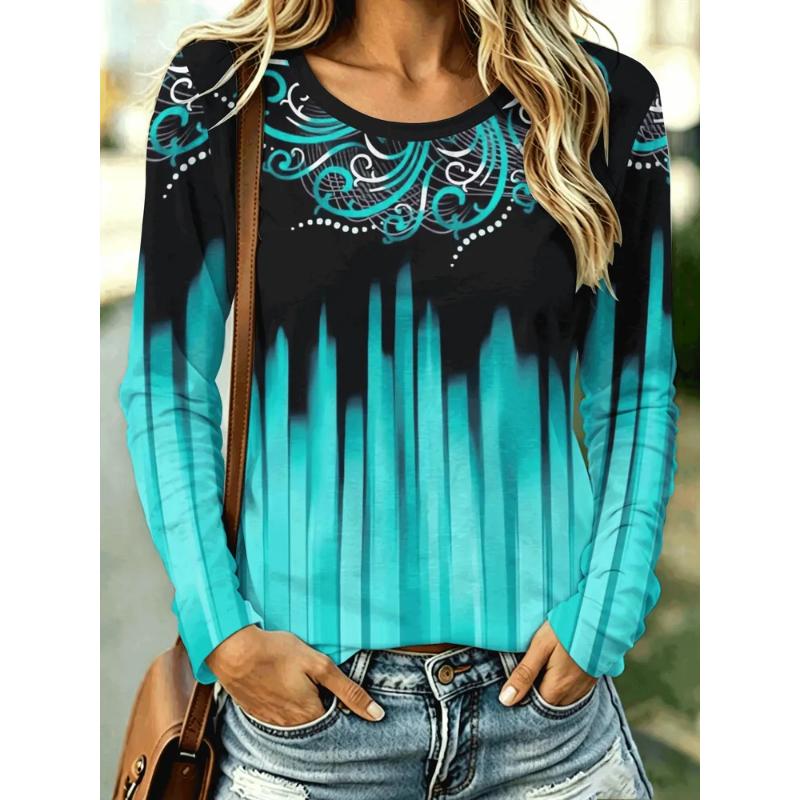 Fashion Women's Crew Neck Long Sleeve 3D Casual Color Printing Casual Short Sleeve Crew Neck T-Shirt