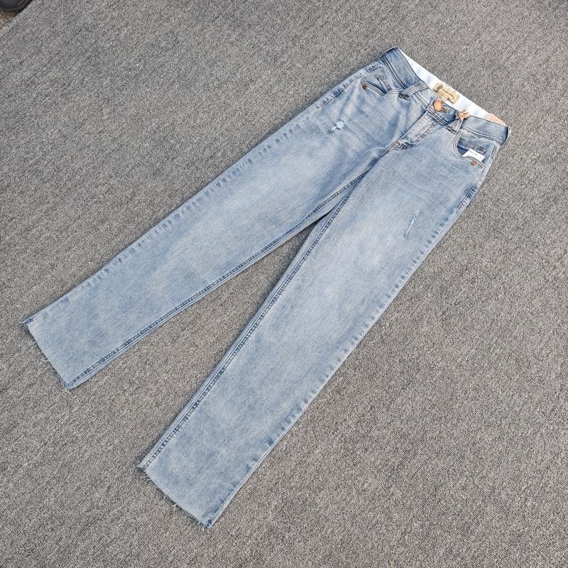 

и Американская Весна и Осень Четырехсторонняя Эластичная Джинсы Прямого Кроя Дымовая Труба Большого Размера С Высокой Посадкой Рваные Зауженные Стройнящие Брюки Длиной до Щиколотки с Бахромой Light blue 16