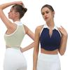 Women's Contrast Collar Sports Fitness Vest: Quick-Dry, High-Elastic, Chest-Padded, Zippered Top for Running & Yoga.