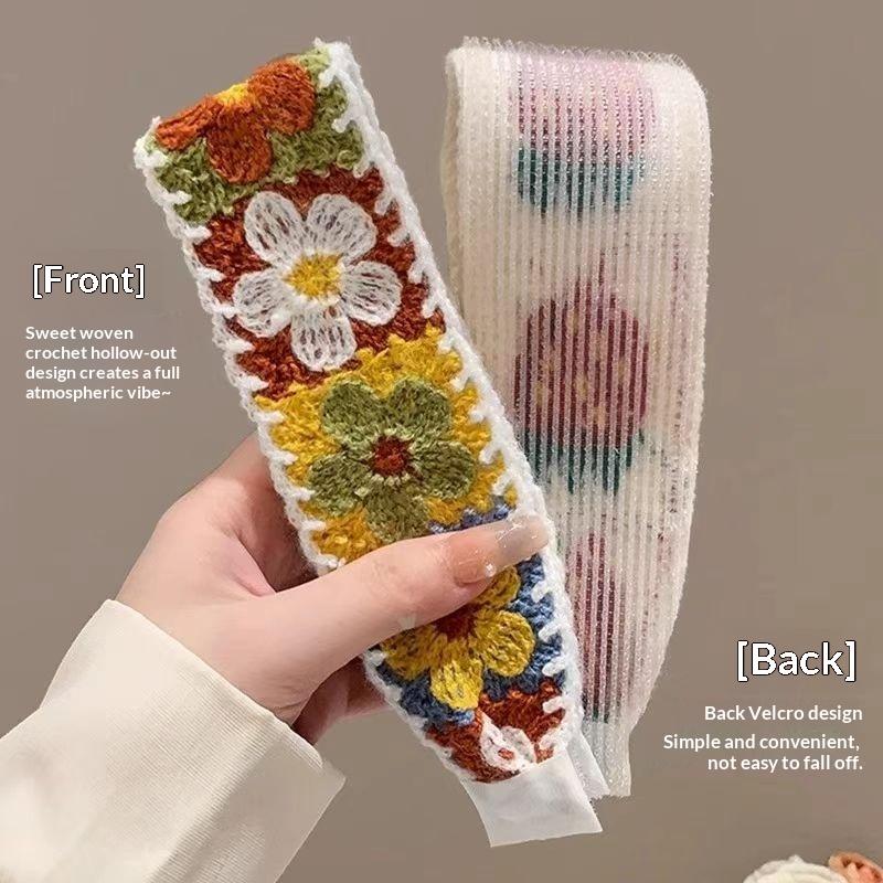 1Pcs Summer Cute Girl Magic Sticker Hair Band Printed Hair Sticker Headdress Sweet Floral Knitted Bangs Sticker Headband