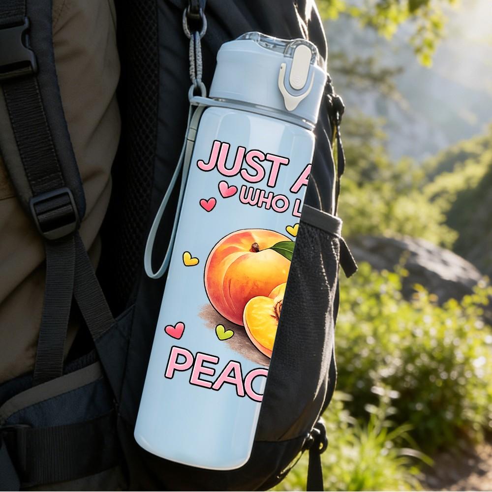 1PC Just A Girl Who Loves Peaches Fruit Print 750ml Color Plastic Sports Water Bottle Leakproof Flip Straw Lid Suitable for Sports Office Home Use