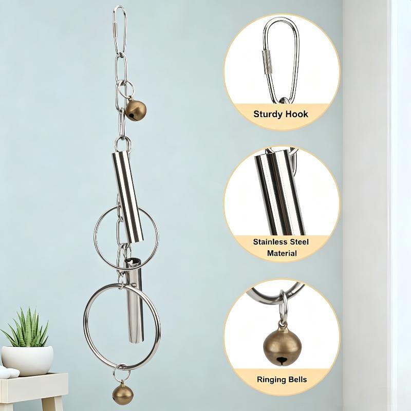 Stainless Steel Parrot Chew Toy Ring Bell Hanging Toy Bird Beak Grinding Toy For Macaw Cockatoo African Grey Cage Accessories