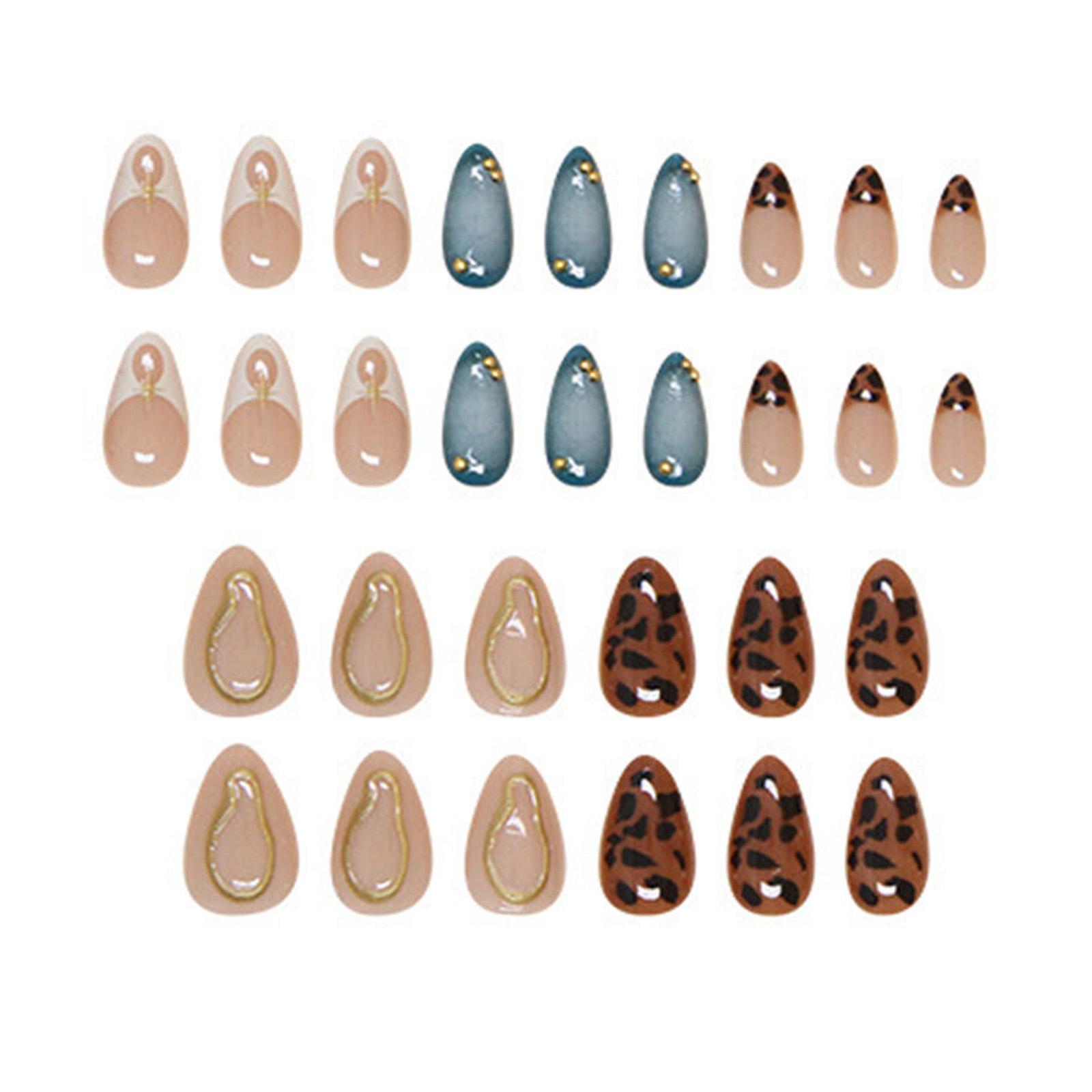 

Almond Press on Nail French Tip Fake Nail Glues on Nail Leopard Artificial Nail