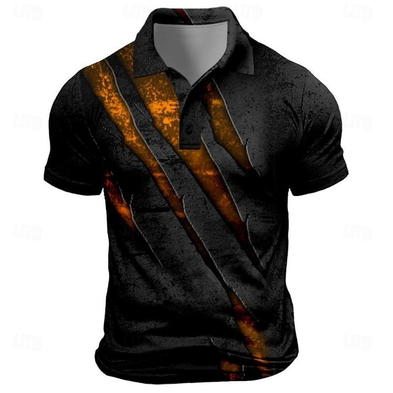 Vintage Men's Polo Shirt Scratch Print Casual Short Sleeve T-Shirt Lapel Buttons Golf Sport Shirt Fashion Oversized Men Clothing