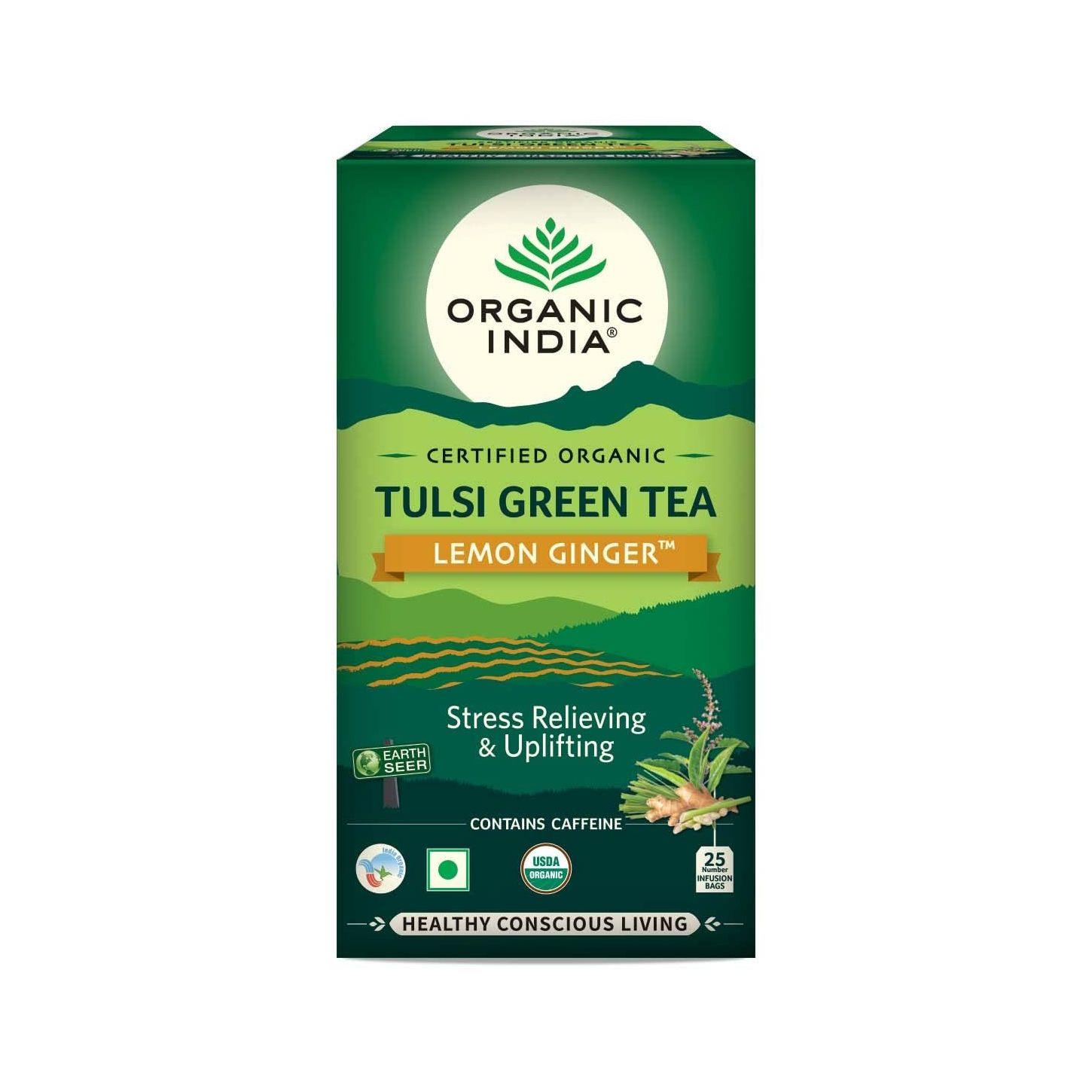 

Зелений чай з Тулсі, Лимоном та Імбиром (25 пачок, 1,8 г), Tulsi Green Tea Lemon Ginger, Organic India