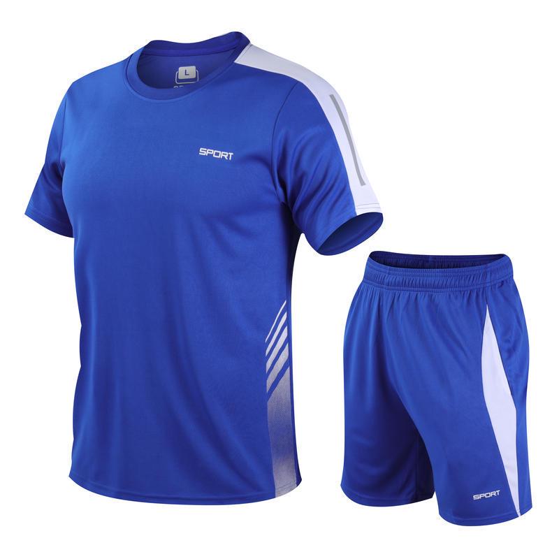 

Men s Quick-Dry Fitness T-Shirt & Shorts Set - Summer Casual Activewear 3XL синий