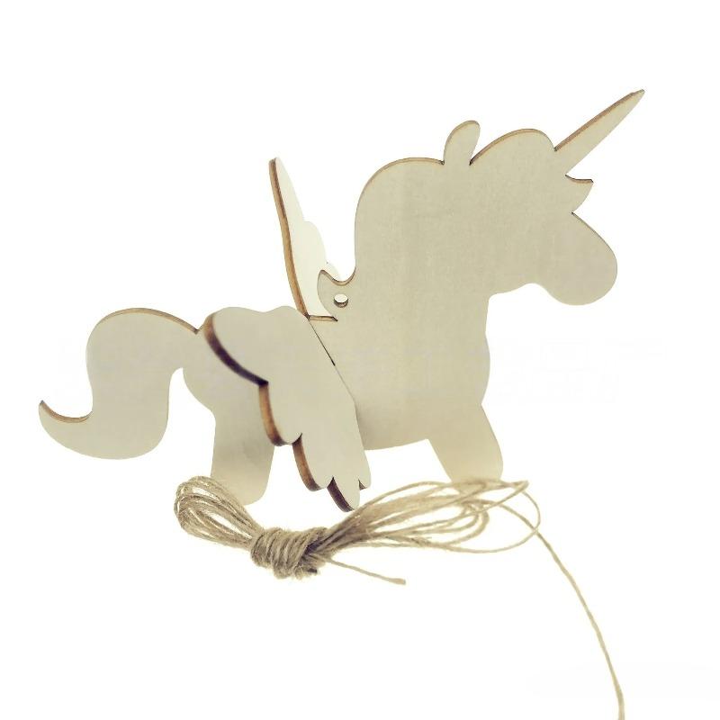 

5pcs Blank Wooden Hanging Ornaments Unfinished Wooden Unicorn Cutout with Twine or DIY Art Craft Home Decoration