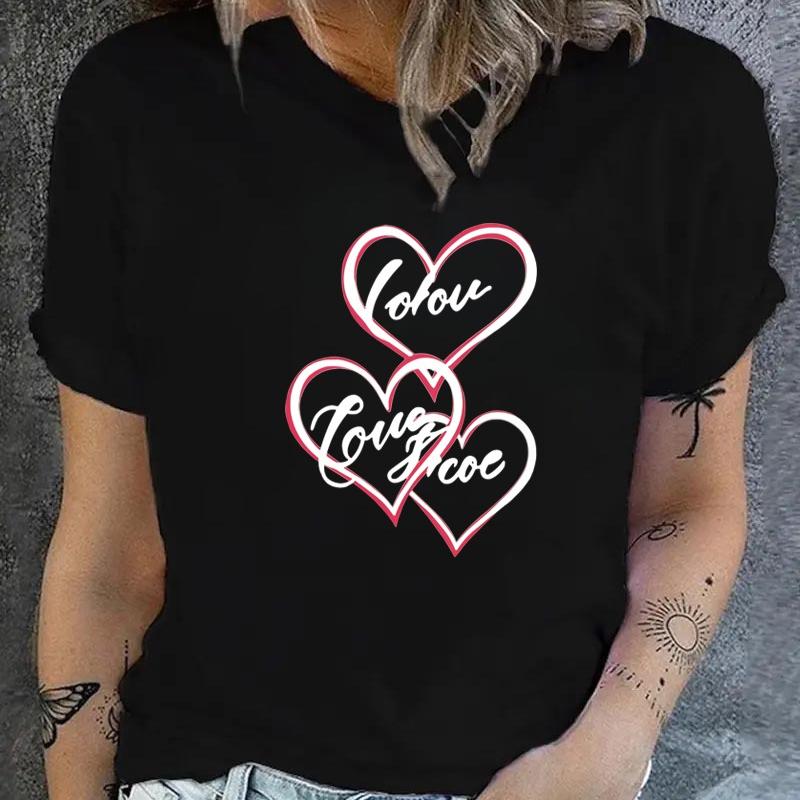 Women s Casual Crew Neck T-Shirt, Soft Skin-Friendly Material, Lazy Weekends XXL чёрный