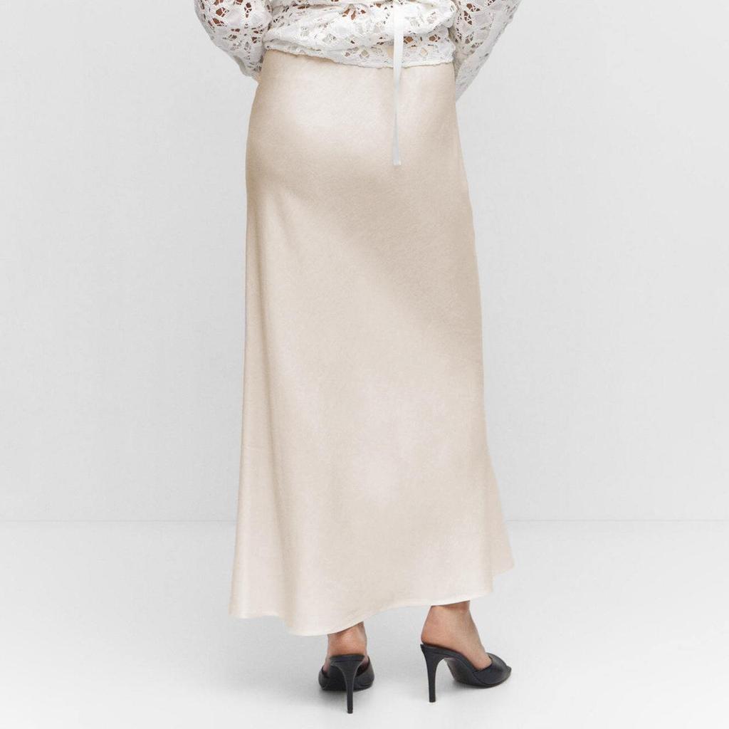 A Line Long Satin Skirts for Women Black Elegant High Waist Maxi Beige Skirts Silk Lace Up Long Skirt Women