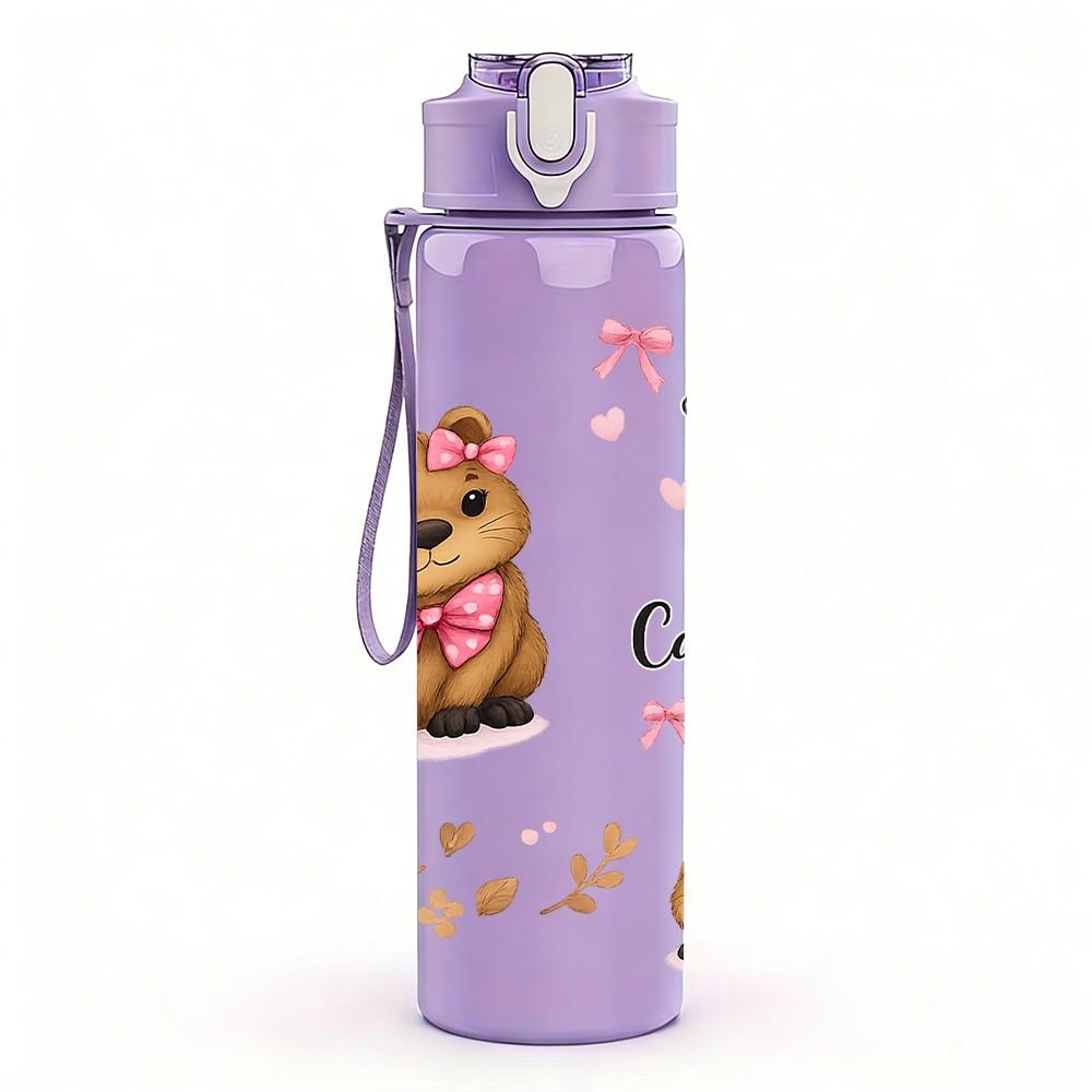 1PC Bear Cute Flower Quote Print 750ml Color Plastic Sports Water Bottle Leakproof Flip Straw Lid Suitable for Sports Office Home Use