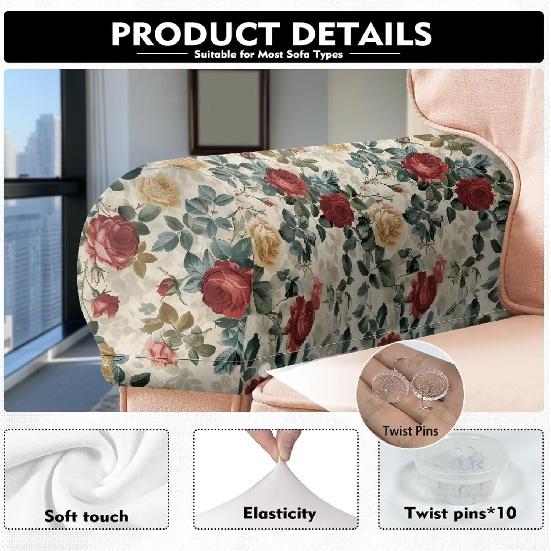 Arm Chair Covers - Set of 2, Slip Covers for Armchairs & Recliners, Integrated Twist Pin - Rose Red