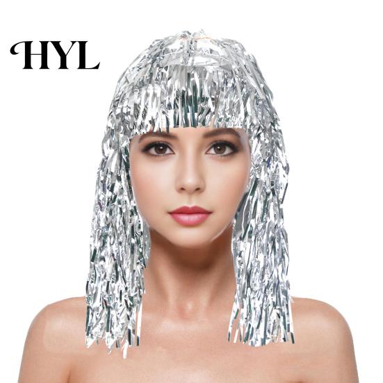 Party Accessory Foil Tinsel Wigs for Adults Fancy Dress Shiny Wig Glow Metallic Masquerade Disco Hat Photo Booth Prop Cosplay Supplies Long-Lasting