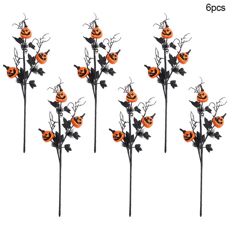 1/6Pcs Halloween Pumpkin Branches Artificial Black Maple Leaf Flower Stems Halloween Party Decoration For Home DIY Vase Props