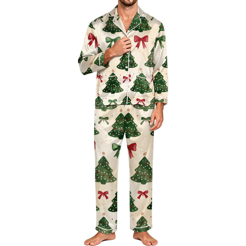 Men's Long Sleeve Button Down Pajama Set with Pants, 2-Piece Loungewear Sleepwear