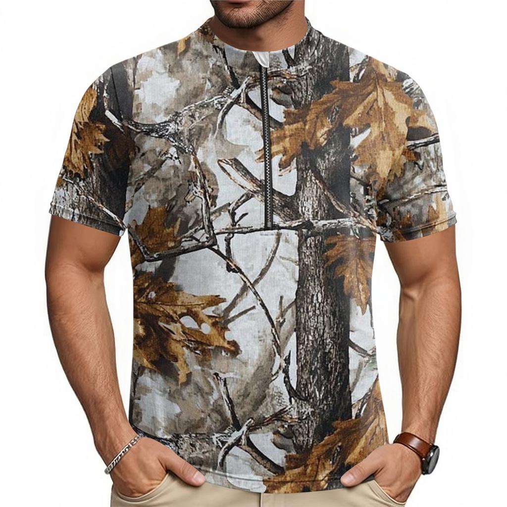 Men's Short Sleeve Cycling Jersey Breathable Quick Dry Half Zipper Round Neck Lightweight Sportswear for Outdoor Riding