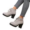 Neue Damen Herbst Winter High-Heel Stiefel, Knöchelhohe Stiefel mit Kreuzriemen, Blockabsatz Martin Lederstiefel