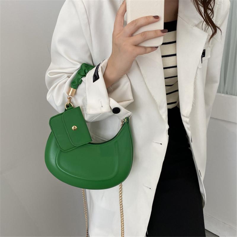 Solid Color Leather Handbag with Small Bag Stylish Underarm Shoulder Bag Fashi Pleated Tote Bag Simple Chain Cross Body Bags