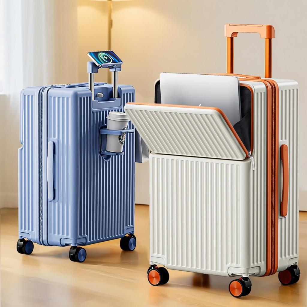 Women's 28-Inch Carry-On Suitcase with Front Opening, Large Capacity, Durable Trolley Case with Universal Wheels