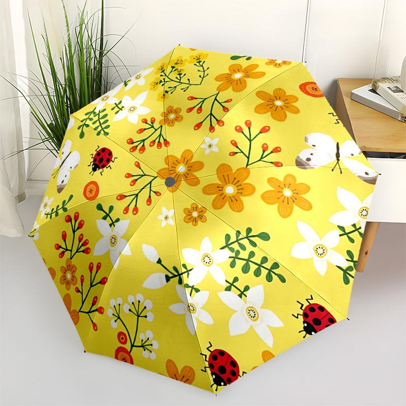 

1pc Floral Pattern Automatic Folding Umbrella. Portable collapsible design, Best birthday festival gift yy250924122