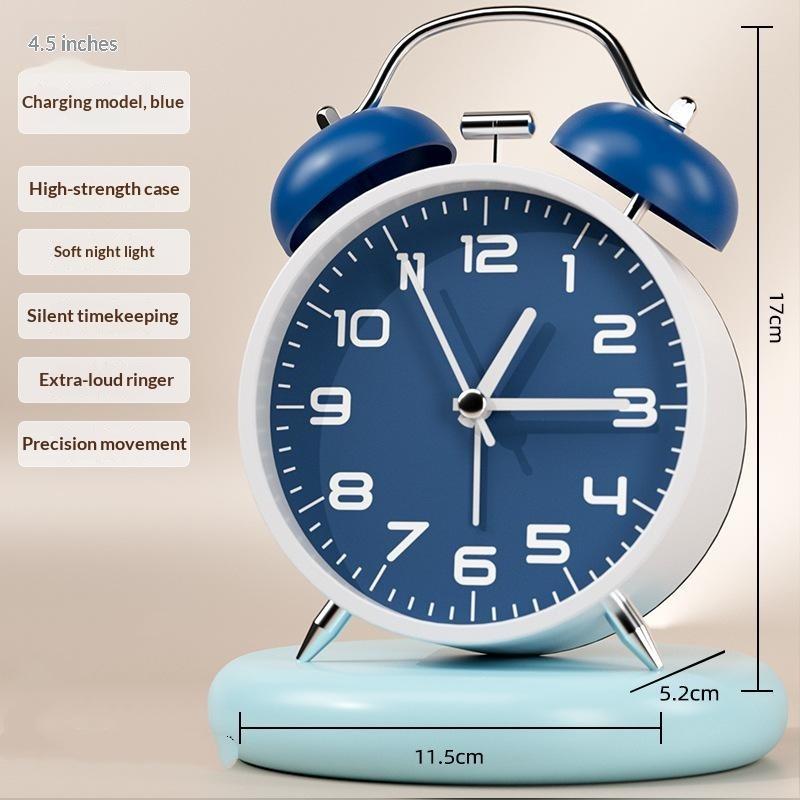 3/4.5In Twin Bell Alarm Clock Creative Desk Round Alarm Clocks Mute Mechanical With Night Lights Household Supplies Home Decor