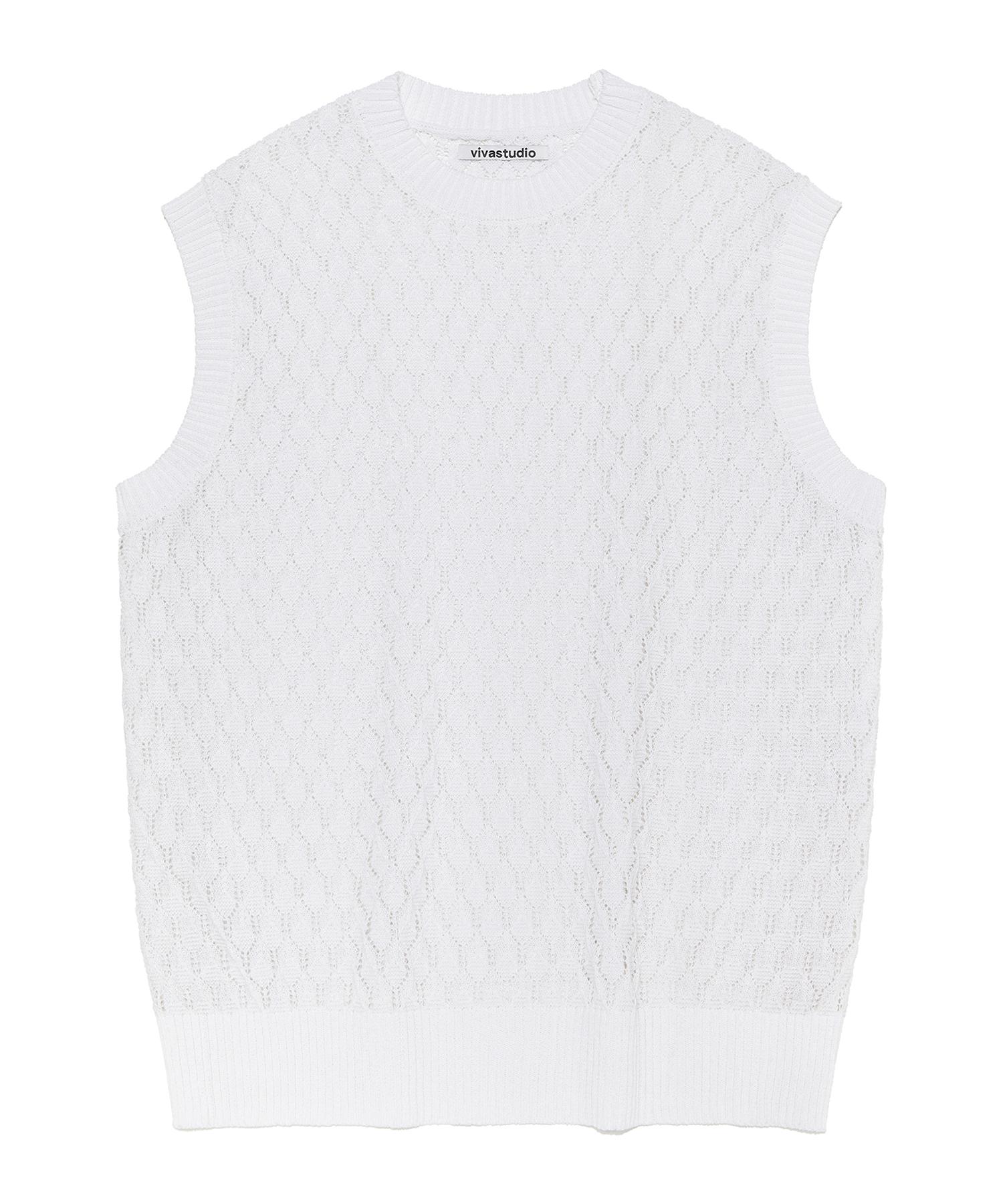 Viva Studio Tree Bark Knit Vest [Off White] M