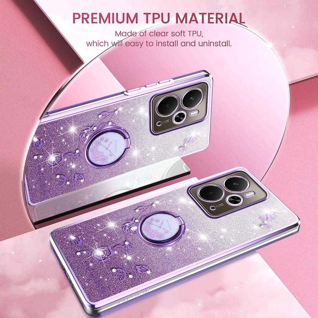 KADEM Pro Realme 14T 5G/14 5G Pouzdro Prsten Stojánek TPU Květiny Kryt na telefon Gradientní Třpytky