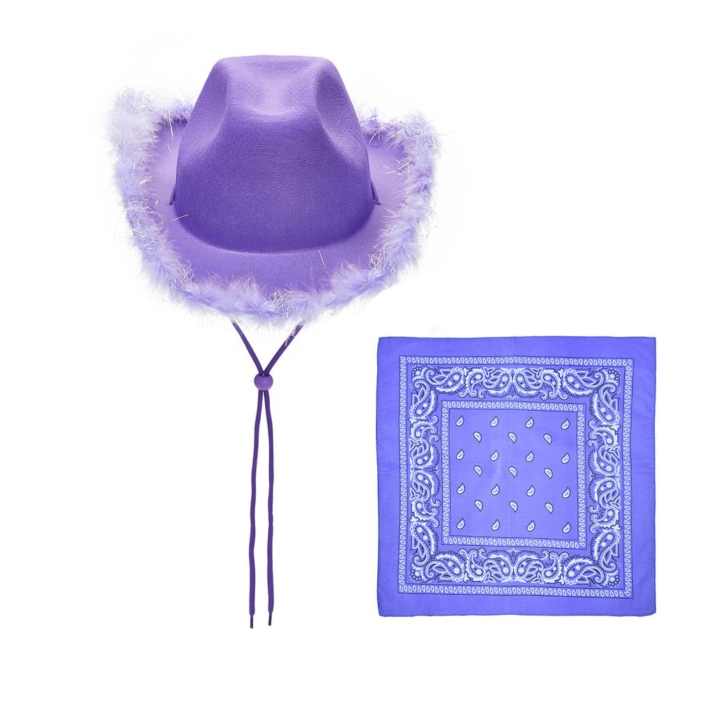 Feather Edge Letter Cowboy Hat Sequins Pink Western Rough Edge Cowboy Hat Glasses Square Towel Three-piece Set