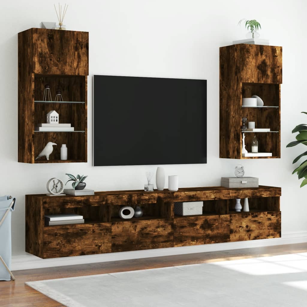 TV Cabinet with LED Lights Smoked Oak 40.5 x 30 x 90 cm