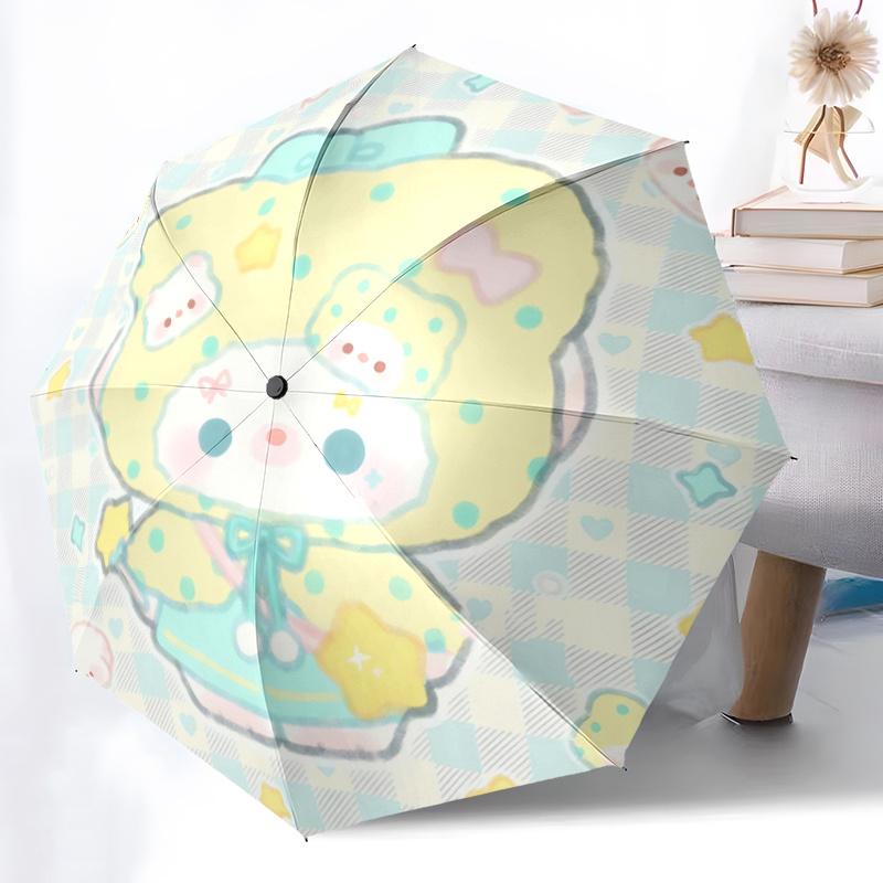 1pc Cute Cartoon Character Automatic Folding Umbrella with Bowknot Design - Portable 3-Fold Outdoor for Fans, Travelers, Everyday Use, Festive Gift.Q0